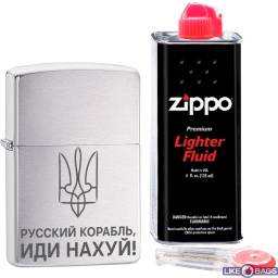 Zippo &quot;російський корабель іди нах..!&quot; Подарунковий набір Запальничка Zippo 200 + кремній + бензин